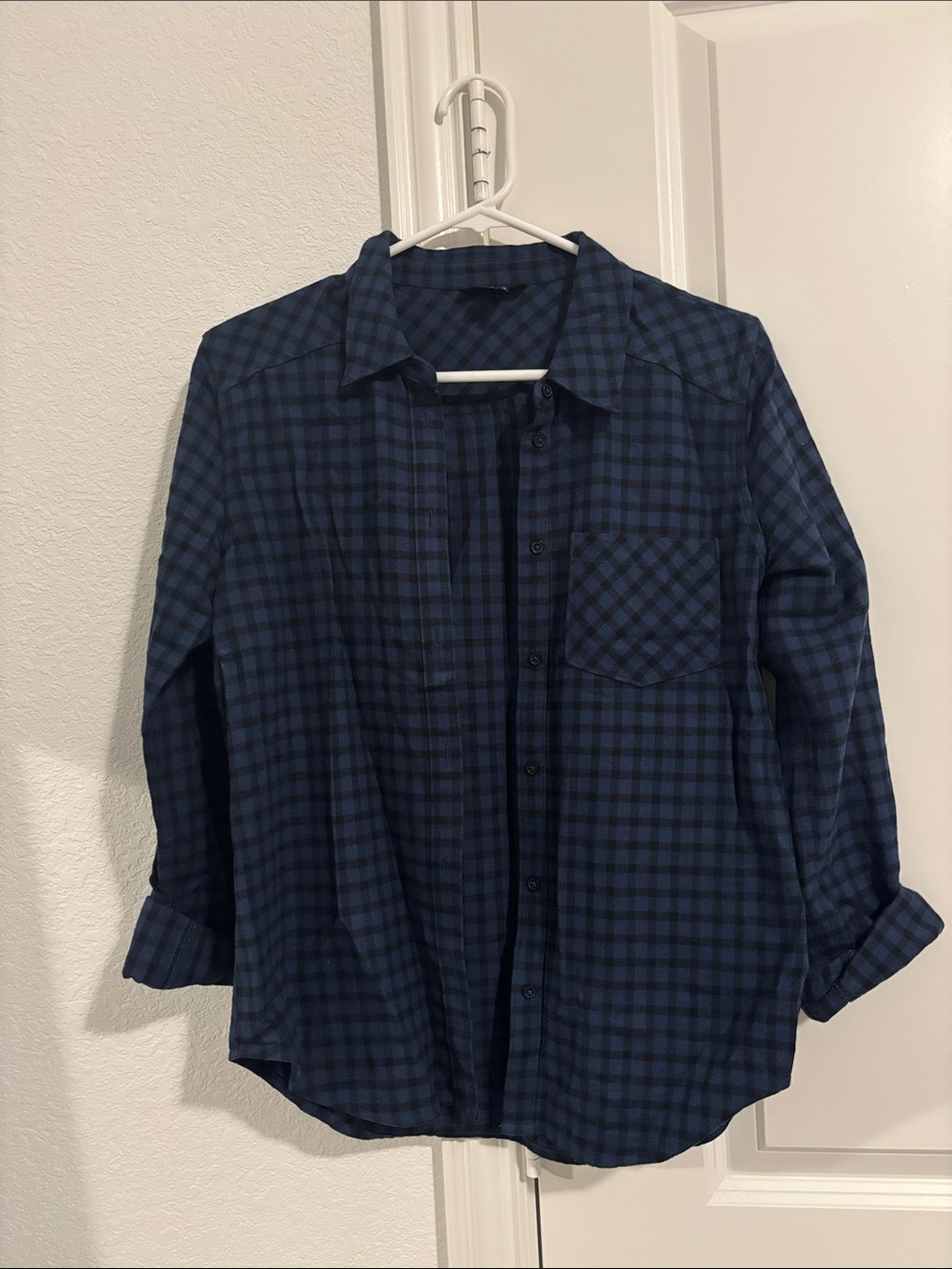Paige Classic Navy Blue Check womens Button-Up Shirt
